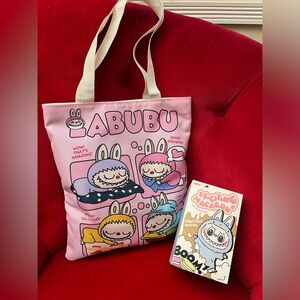 Popmart Authentic Labubu The Exciting Macaron Blind Box and Labubu Pink Tote Bag